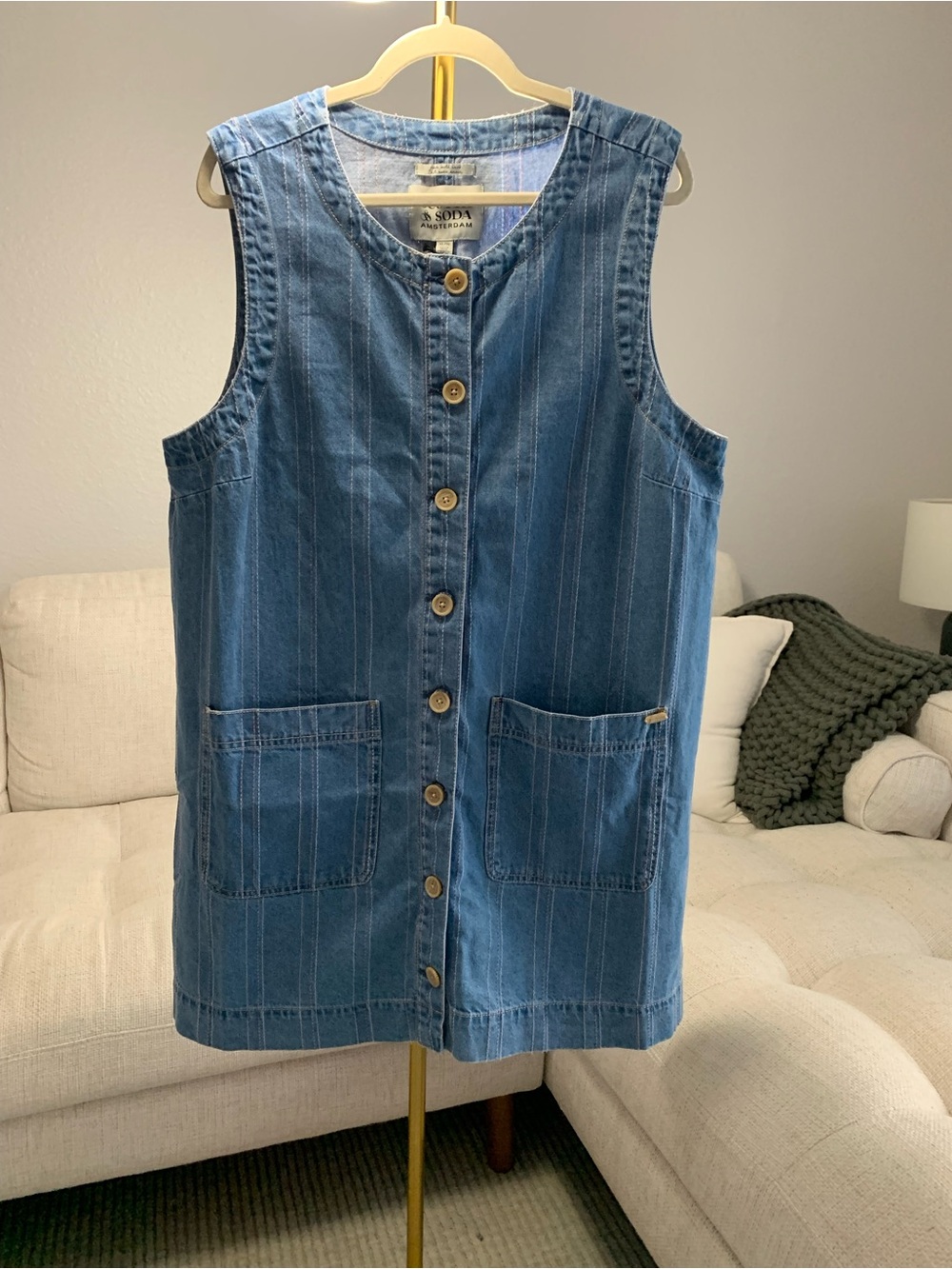 Scotch & Soda Blue Striped Denim Vest Dress